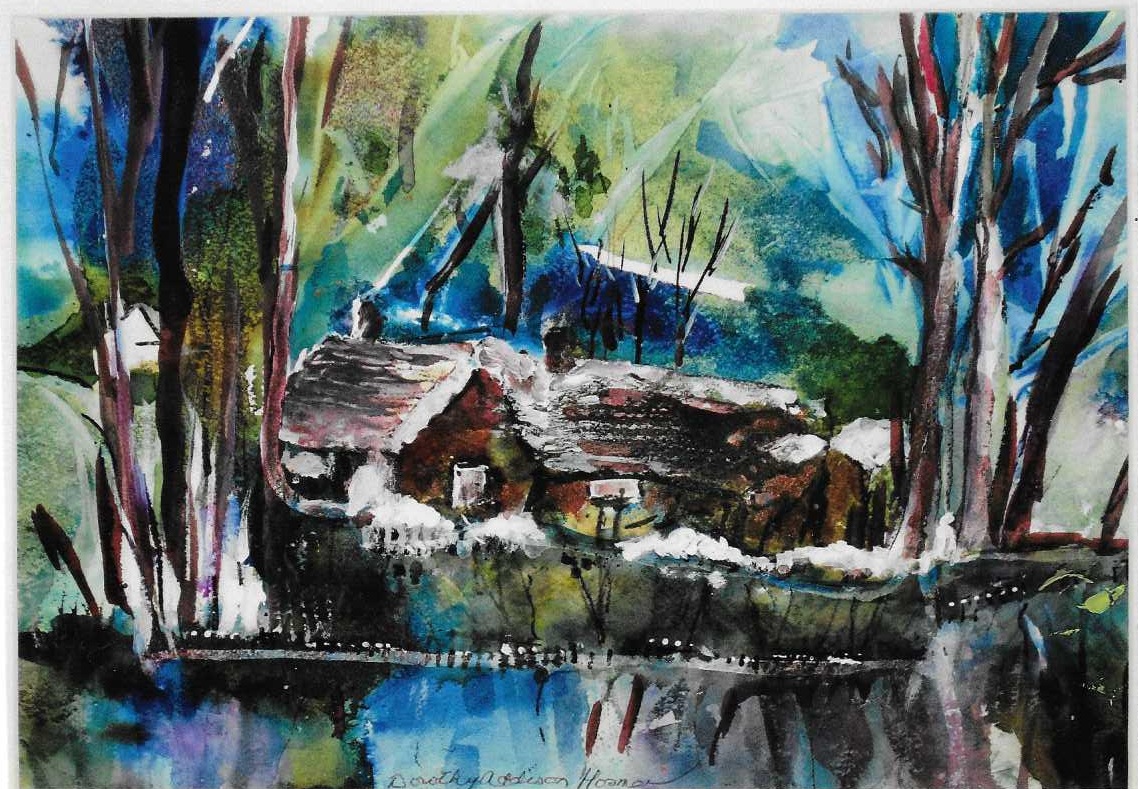 Wooded winter landscape painting by Dorothy Addison Hosmer